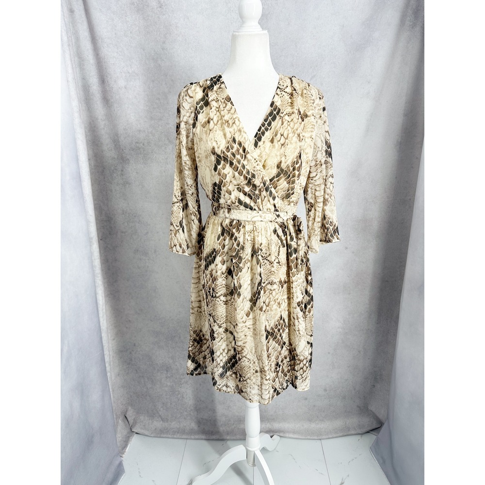 Stetson Snakeskin Print Wrap Dress‎ Neutral Animal Print Womens Size Small NEW